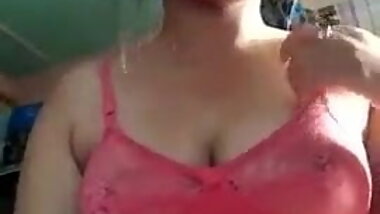 Desi girl shows her tight pink boobs to her bf on cam