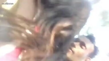 Desi indian lover openly boob press outdoors and