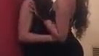 Beautiful lesbians kissing and groping house party