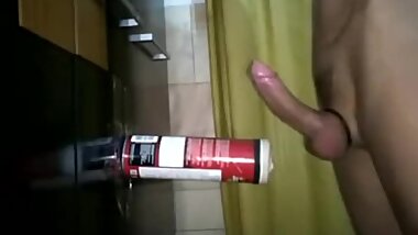 Desi guy masturbating with flashlight and cumming