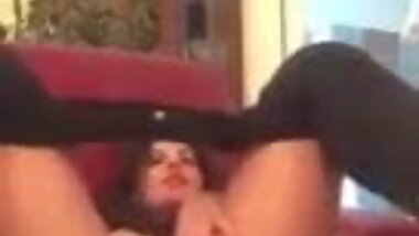 Indian lady in heels fingering ass and pussy