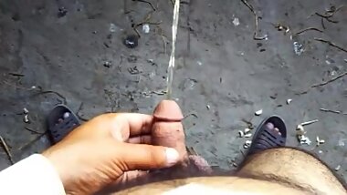 straight pissing and farting outdoor
